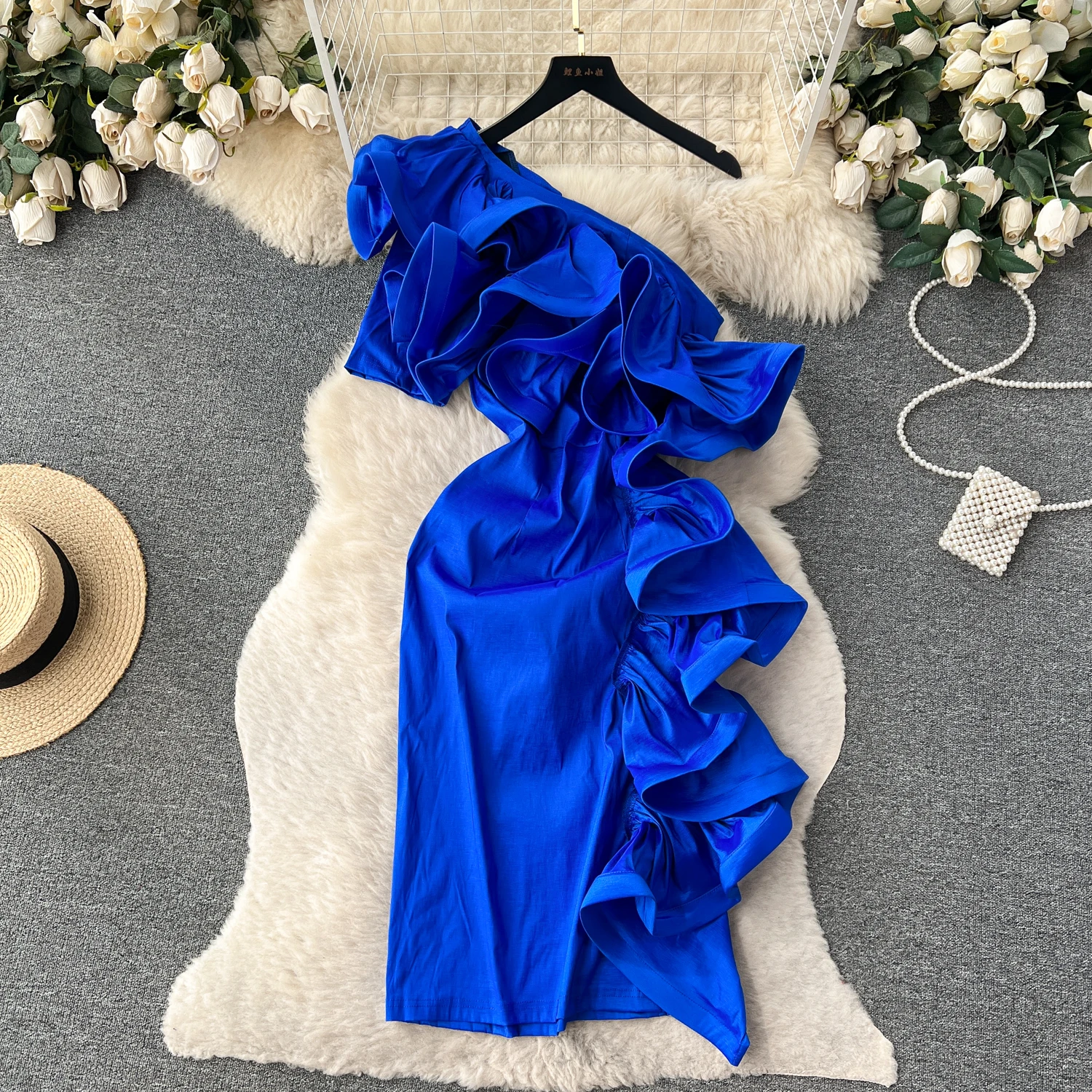 

Vintage Formal Dress for Women One Shoulder Ruffles Bodycon Party Evening Luxury Dresses Female Irregular Prom Traf New In 2023