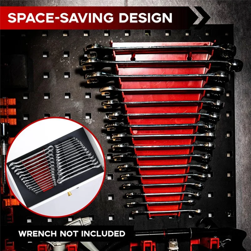 2 Pack Metal Wrench Organizer- Premium Wrench Holder Tray, Wall-Mounted Storage Solutions for Wrench (1 Red & 1Black