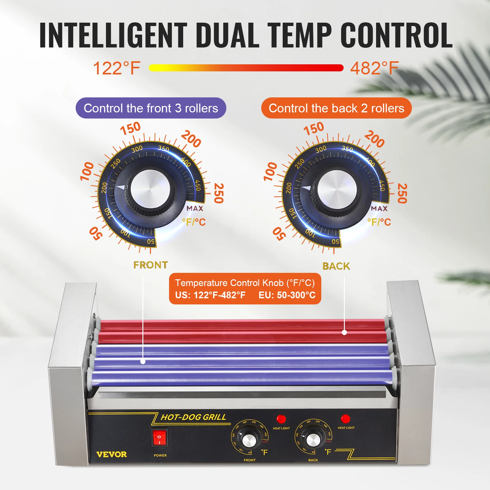 SucceBuy 5-7 بكرات هوت دوج الأسطوانة هوت دوج قدرة الفولاذ المقاوم للصدأ السجق شواء آلة طباخ مع غطاء زجاجي مزدوج التحكم في درجة الحرارة