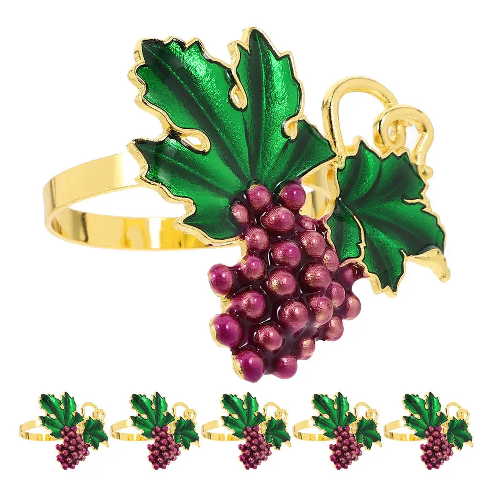 6Pcs Grape Napkin Rings Green Leaf Fruit Design Napkin Holders for Holiday Dinners Family Gatherings Elegant Table Setting
