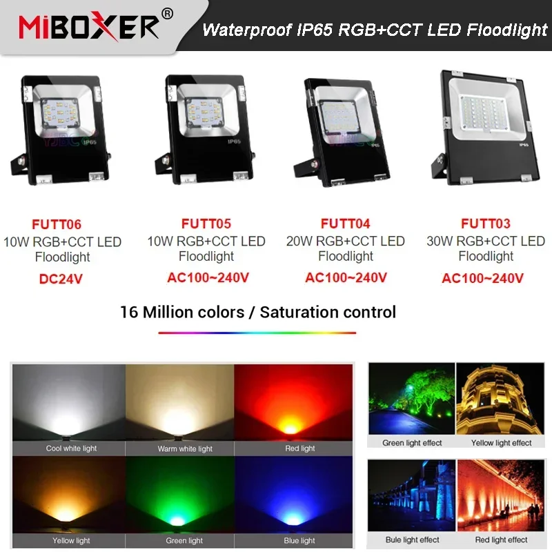 

Miboxer 10W 20W 30W RGB+CCT LED Flood Light Waterproof IP65 Smart Outdoor Lamp 2.4G Remote/ APP/voice Control AC110V 220V/ 24VDC