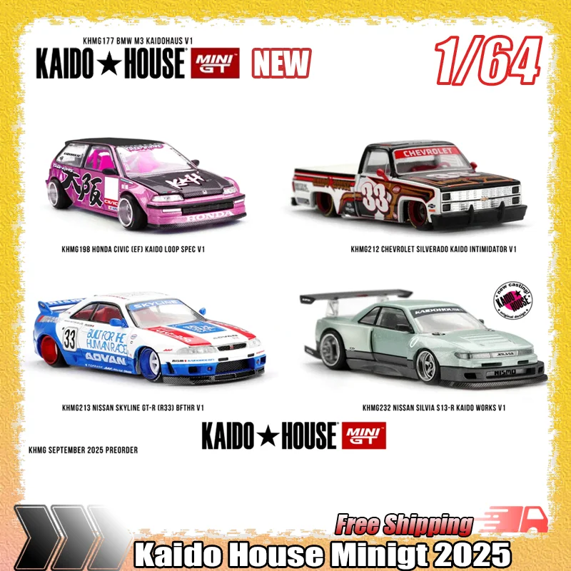 

Kaido House Minigt 1:64 серии 2025, имитация сплава, миниатюрная литая модель автомобиля на заказ, детские игрушки, коллекция подарков, орнамент