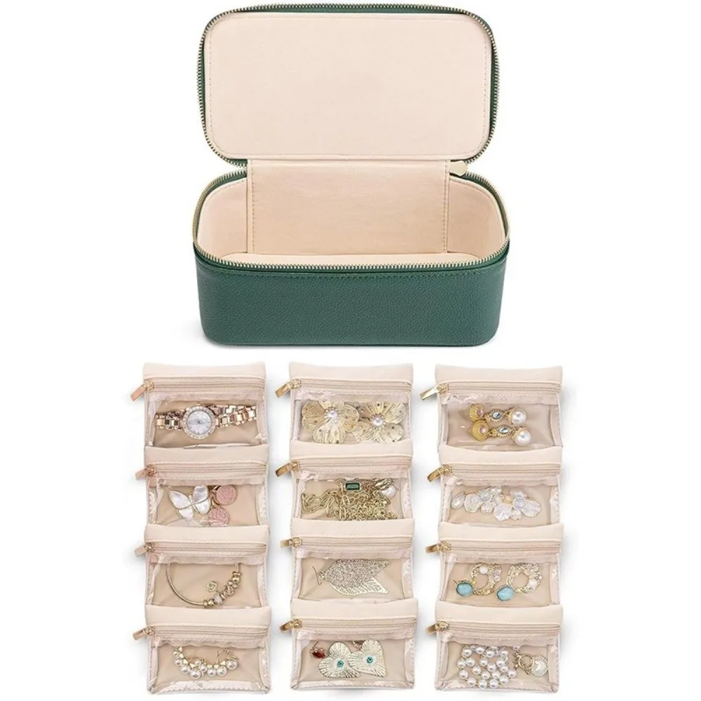 Simple Dustproof PU Jewelry Box Organizer with 12 Small Pouches Jewelry Display Box PU Leather Jewelry Organiser Box Home