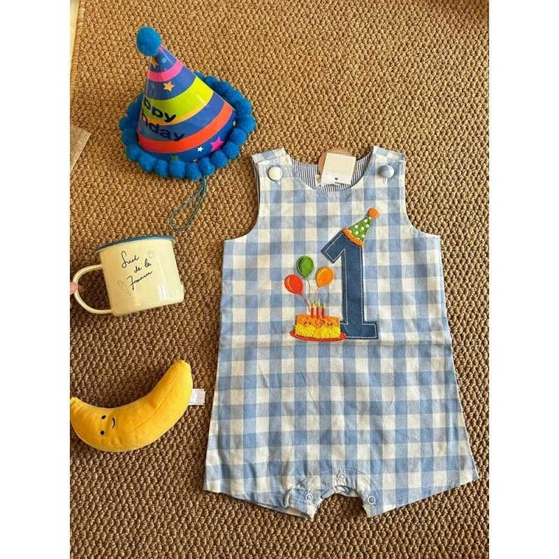 Checkered Embroidery Rompers Summer 2025 New Thin Fashionable Cute Casual All-match Checkered Rompers