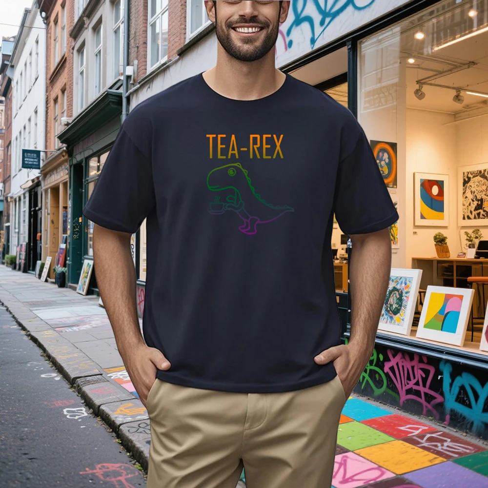 Summer Casual Men's T-shirt Tops Quality 100% Cotton Cool Funny Dinosaur Design Printing O-neck For Men T-shirt Male Tees Shirts