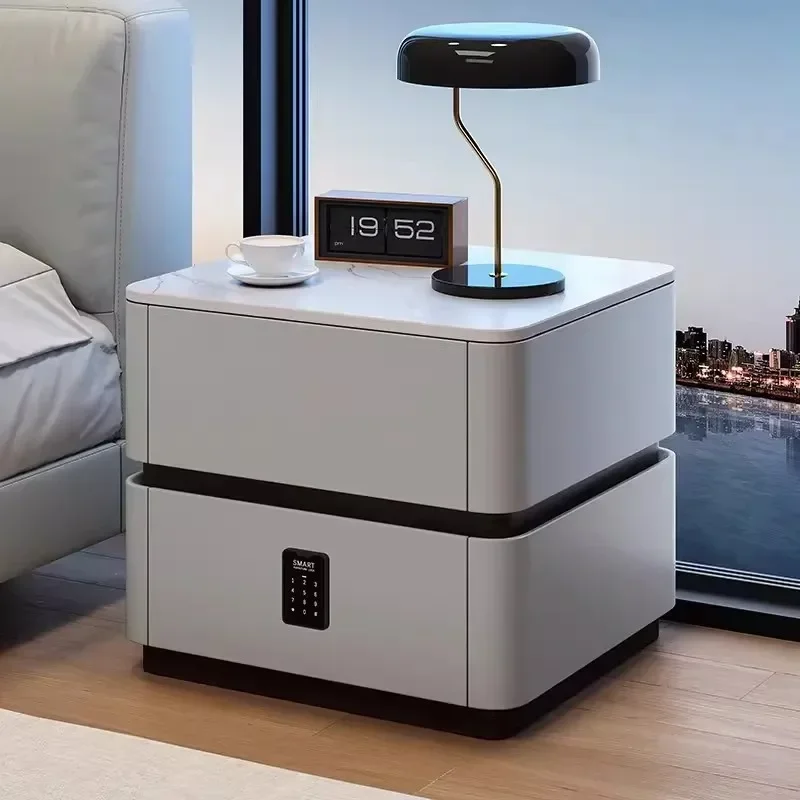 Multi-functional Solid wood bedside table Home bedroom Bedside table Modern simple locker Two pumping cabinets Safe