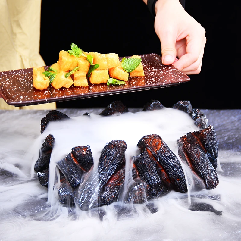 

Creative Japanese Style Black Volcanic Charcoal Modeling Barbecue Plate Dry Ice Hotel Restaurant Tableware