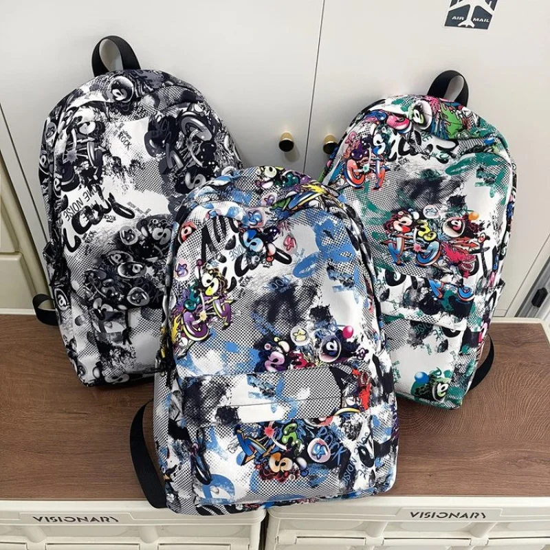 Zipper Nylon Backpack2025Spring One Size Colorful Letter Print Street Style Hip Hop Backpack