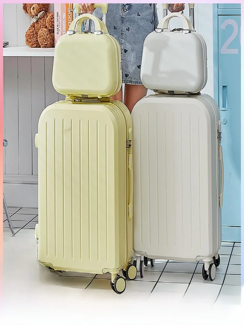 厚みのある耐久性のある荷物用スーツケース、旅行バッグ、パスワードロック付き、学生用キャリーオンスーツケース、耐摩耗性pc素材、ユニバーサルホイール
