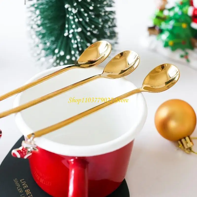 C4DF 4 Pieces Ice Cream Spoons Christmas Themed Stainless Steel Stirring Coffee Spoon