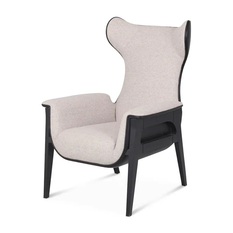 

Nordic solid wood single sofa chair fabric designer model house project supporting armchair home living room study