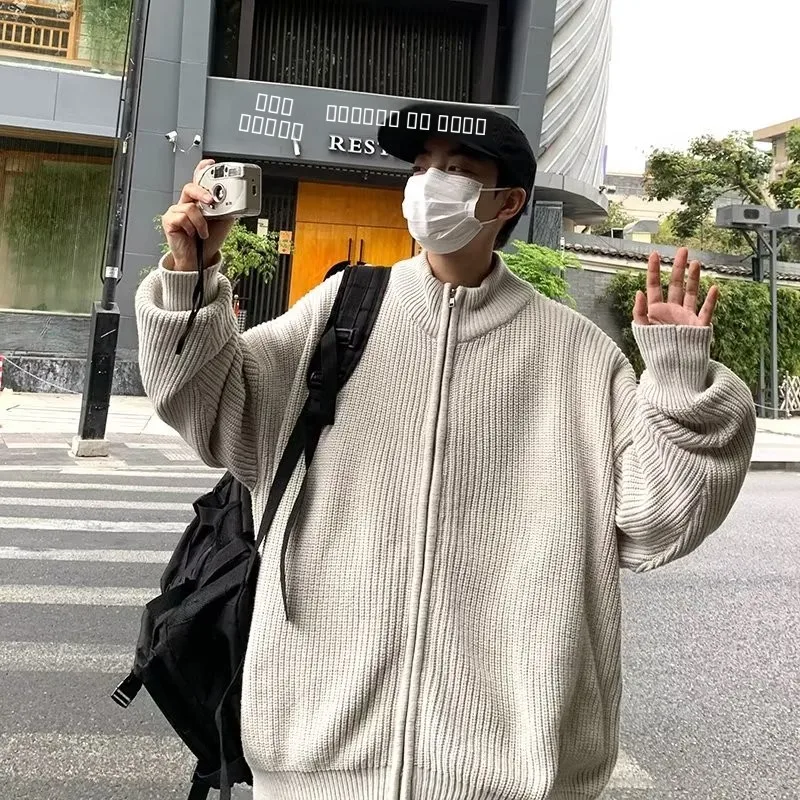 

Loose Men's Knitwear Cardigan f High Collar Winter Casual Sle Large Size 300 Pou Simple Design Long Sve Sweater