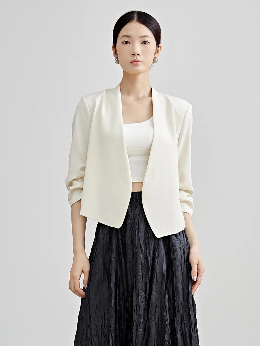 

White Seven-Quarter Sve Suit Jaet Women's Loose Faion ort Top OL Sle Versatile Elegance Small Western Suit