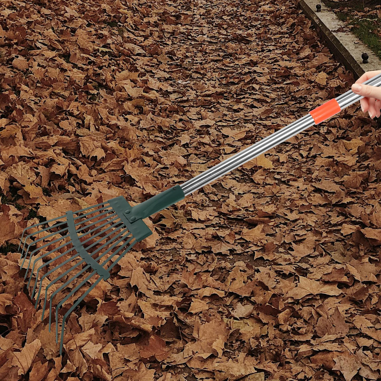 Ancinho de folhas de fio de aço, ancinho de jardim resistente para gramado, ferramenta de limpeza de grama artificial, ancinhos para folhas, pinhas