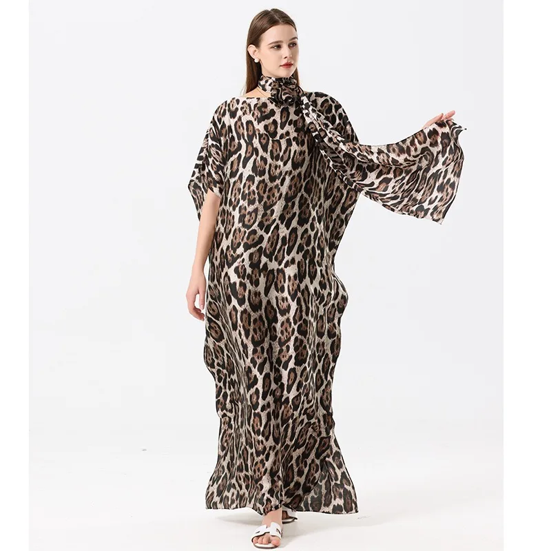아프리카 여성용 오버사이즈 보헤미안 실키 프린트 여름 카프탄 드레스 무슬림 여성 라마단 카프탄 드레스