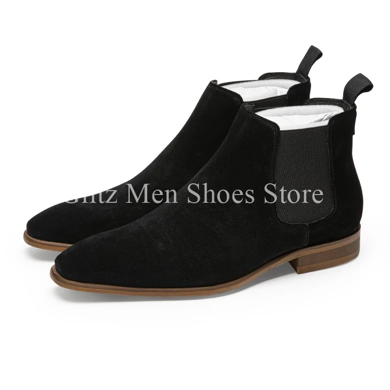 Men\'s Ankle Boots Classical Suede Heeled Vintage Frosted Slip On Casual British Style Handmade Business Dress Shoes Men Boots