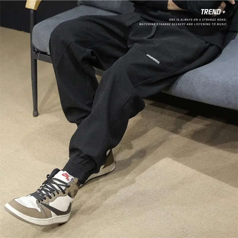 الرجال عارضة الرياضة Thiened الخريف الشتاء عمال فضفاضة تناسب مرونة الخصر الرباط السراويل الشباب العصرية السراويل الطويلة