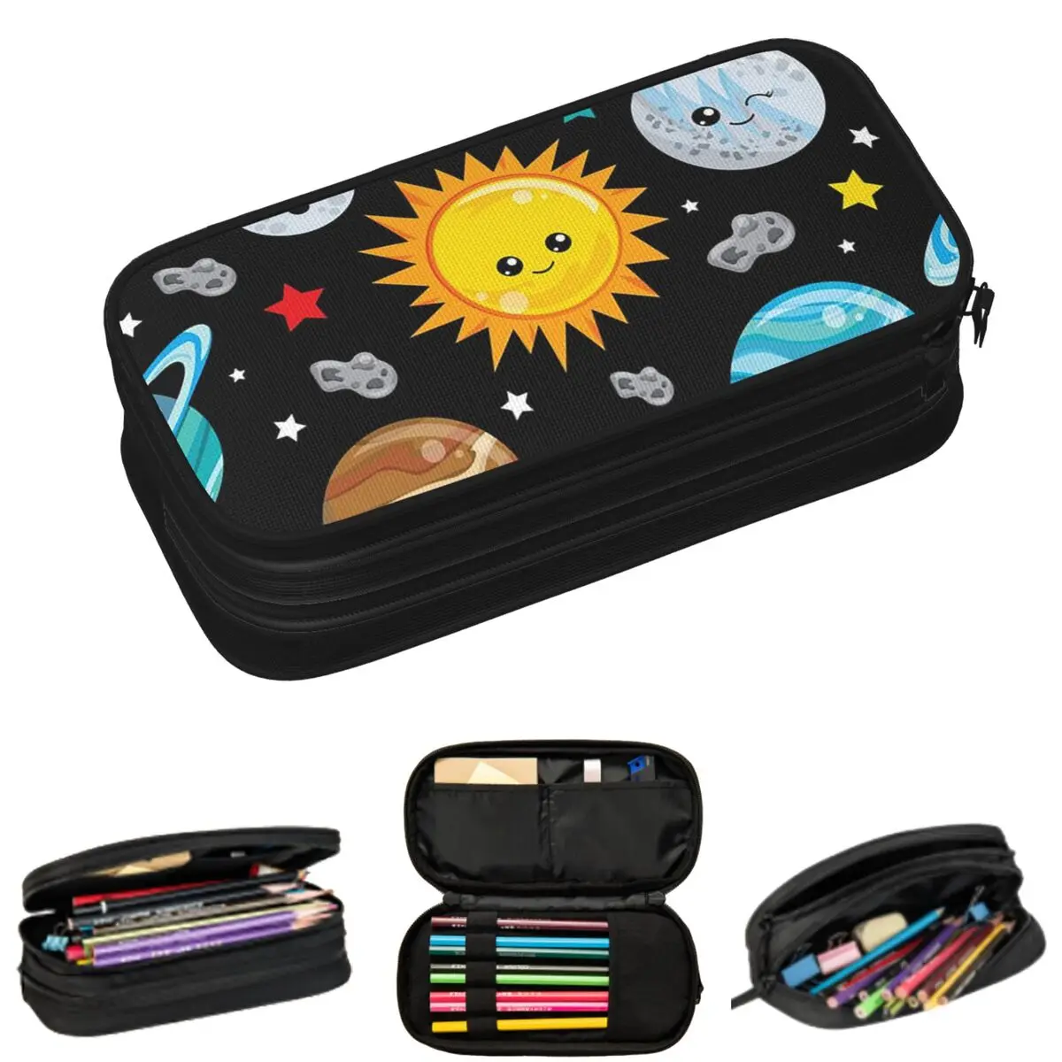 Kawaii Planets Cute Solar System Pencil Cases for Student Gifts Pen Box Pencil Bag Large Storage Pencil Pouch