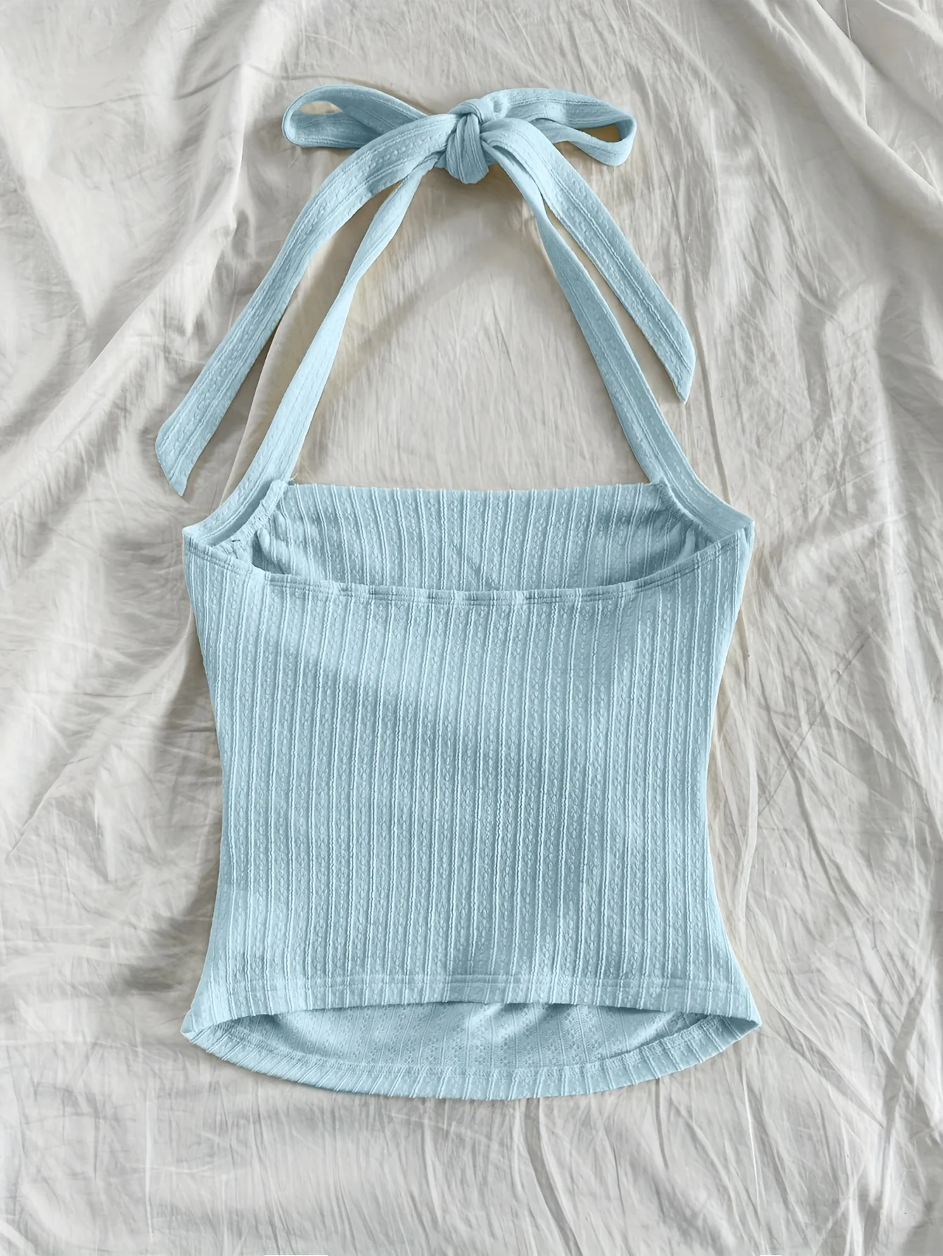 여름 인기 단색 텍스처 우아한 캐주얼 홀터 여성 탑