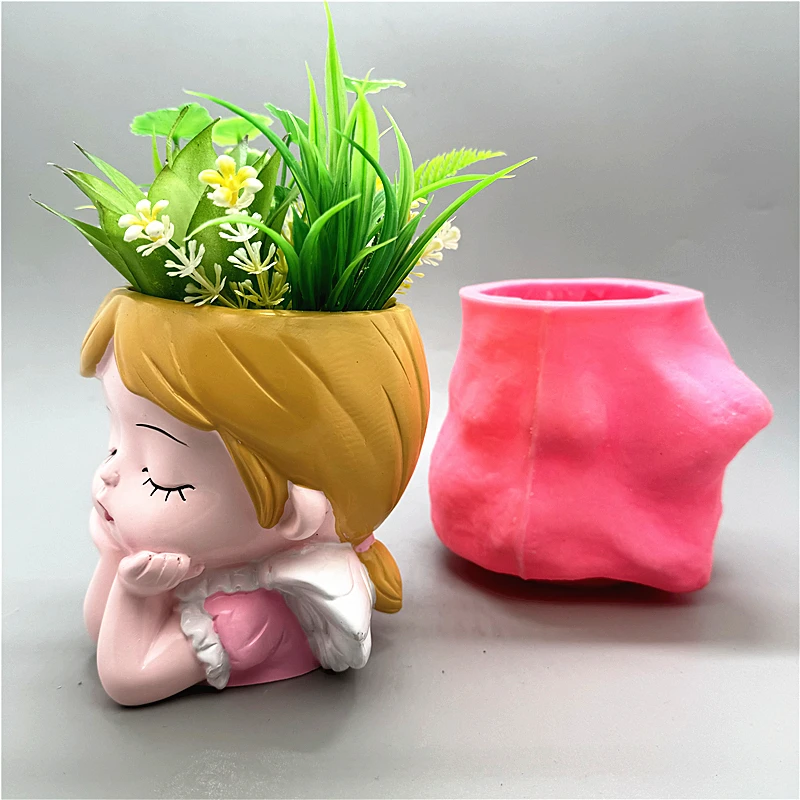 Little Angel Flower Pot Large Silicone Mold DIY Flipped Resin Gypsum Concrete Crystal Dropping Glue Mold Handmade Crafts