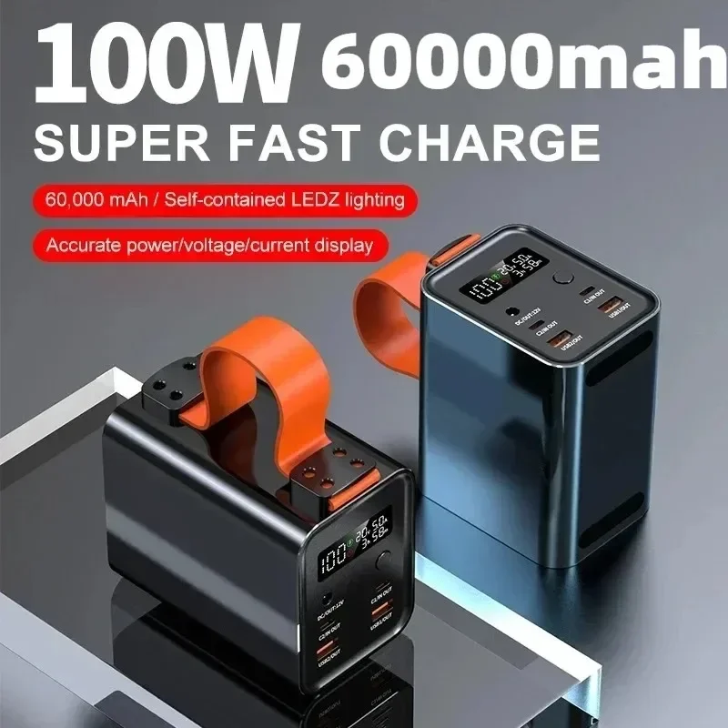 بنك طاقة محمول PD 100 وات سعة كبيرة 60000 مللي أمبير في الساعة USB C شحن سريع بطارية خارجية باور بانك لأجهزة الكمبيوتر المحمول آيفون 15 وسامسونج