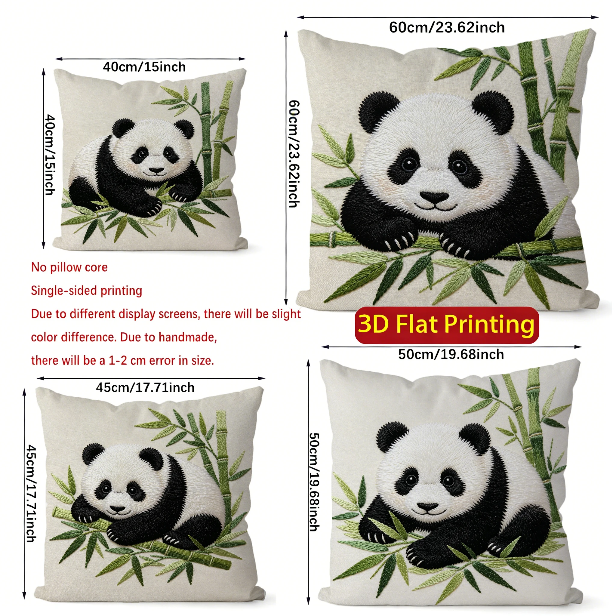 Cute Panda & Bamboo Print Throw Pillow Covers Pattern Cushion Cover Suitable For Sofa Bedroom Car Pillow Cover