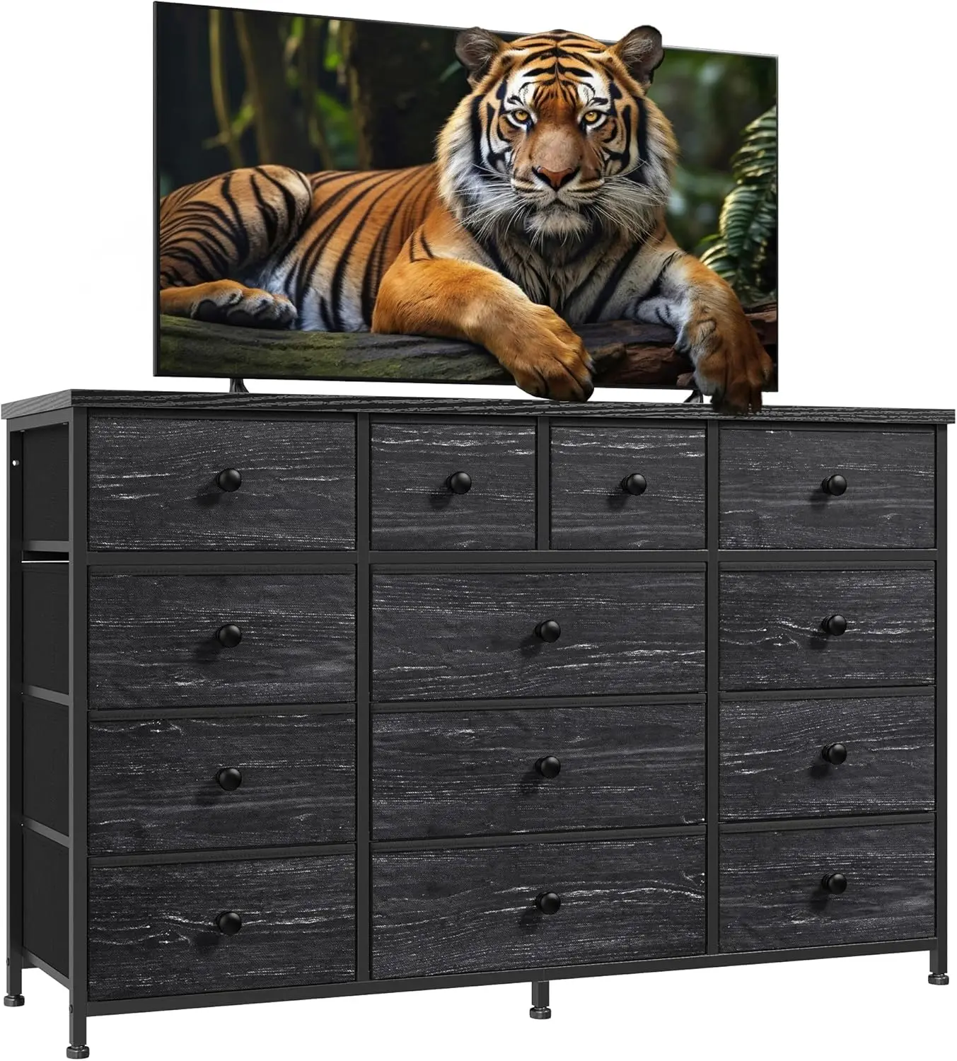 

EnHomee Dresser, Black Dresser for Bedroom with 13 Fabric Drawers Bedroom Long Dressers & Chest of Drawers with Wood Top, Metal