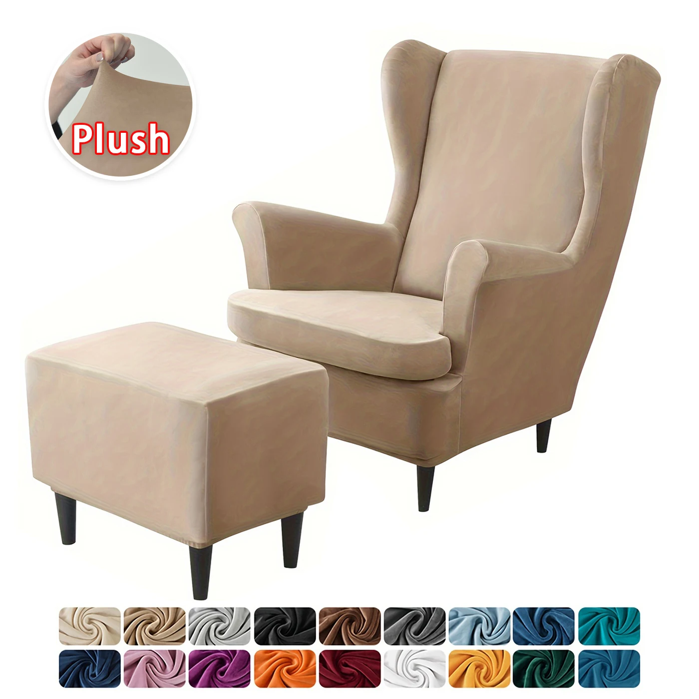 

3pcs/set Faux Fox Velvet Wingback Chair Slipcover+Cushion Cover+Ottoman Slipcovers Set Sofa Cover Furniture Protector Home Decor