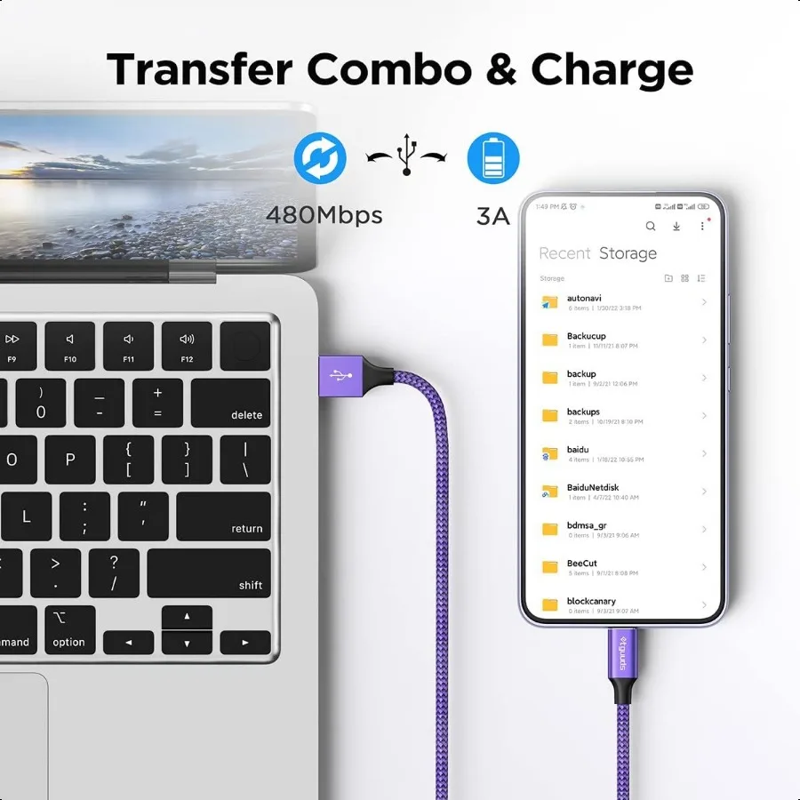 لون USB C كابل 3ft 5 حزمة USB إلى USB C كابل الشاحن سلك شحن سريع نوع C مضفر آيفون 15 لسامسونج غالاكسي S24 S