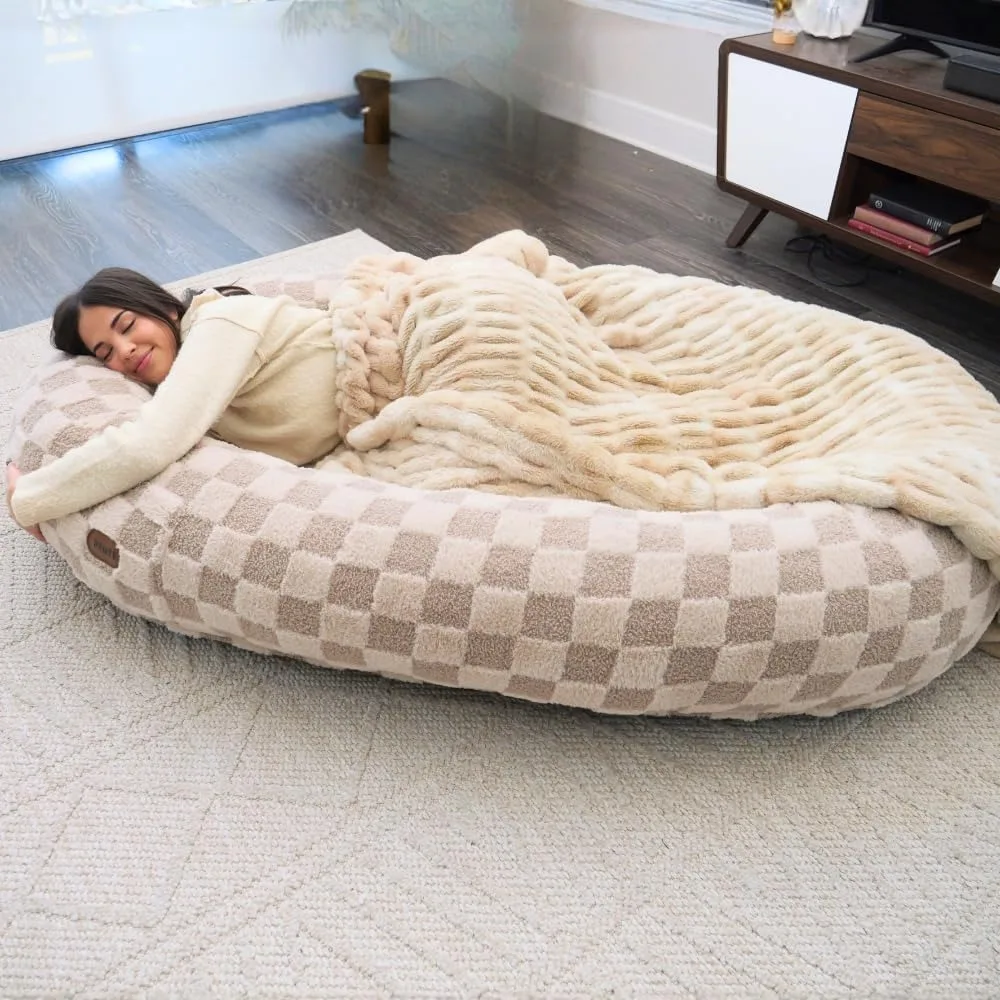 Adult Dog Memory Foam Bed - Washable Checkered, Plush, Durable, Pet-Kid Friendly, Oversized