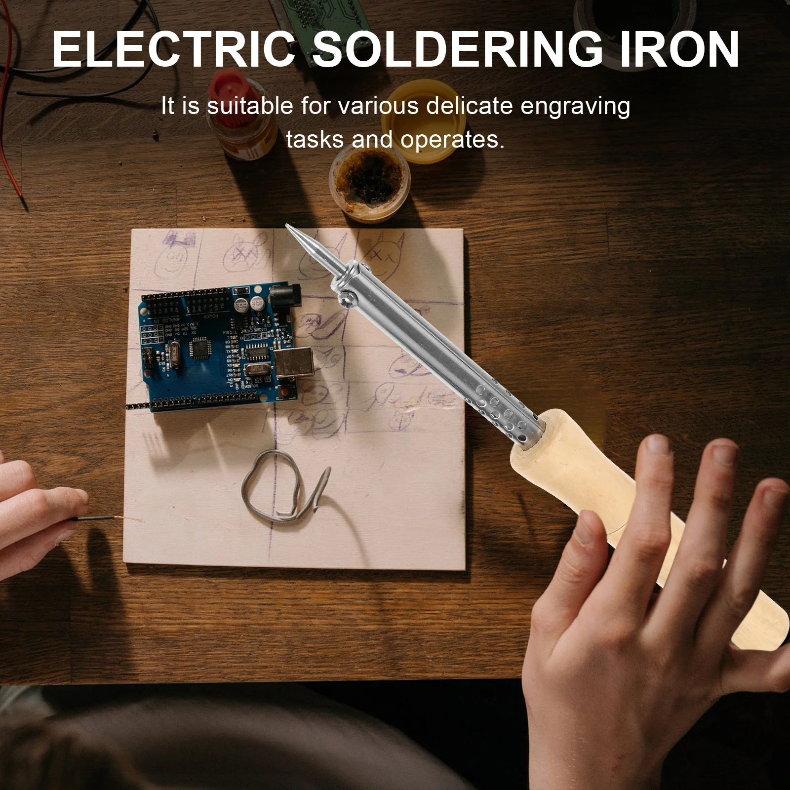 

Electric Soldering Iron Portable Household Tool Wooden Handle Eu Plug Durable Heating Core Welding Tool Fast Soldering Engraving