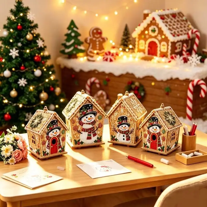 DIY Perlenkunst Weihnachtshaus Diamant-Malerei-Set Lebkuchenhaus-Form Weihnachts-Hängeornament-Set für Heimdekoration Geschenk – Detail 1