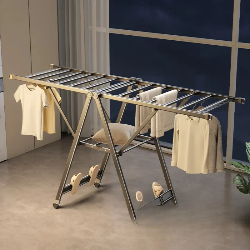 Clothes rack floor folding indoor balcony bask in the quilt artifact aluminum alloy household clothes rack drying rod.