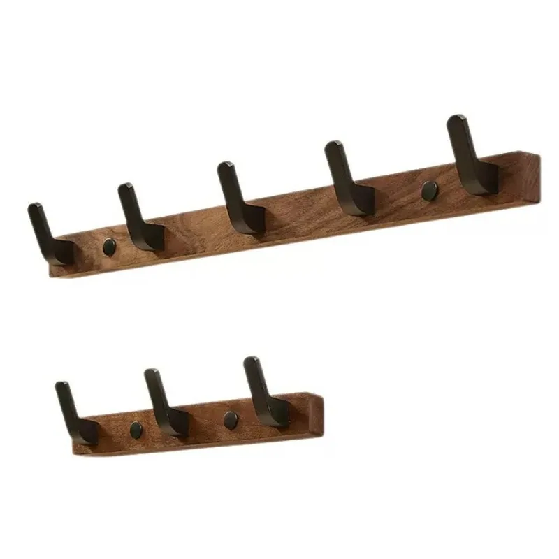 No Drill Walnut Wall Hook Rack Bedroom Hat Garment Door Organizer