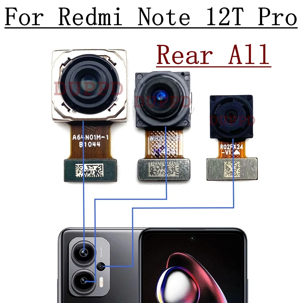 Rear Back Main Camera For Xiaomi Redmi Note 12T Pro Front Selfie Facing Wide Camera Module Flex Parts