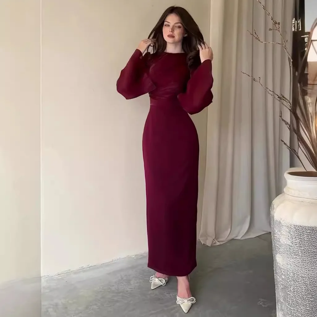 심플한 단색 랩 웨이스트 롱 스커트 플리츠 섹시 스커트 고급스러운 느낌의 면 폴리에스터 니트 A라인 스커트