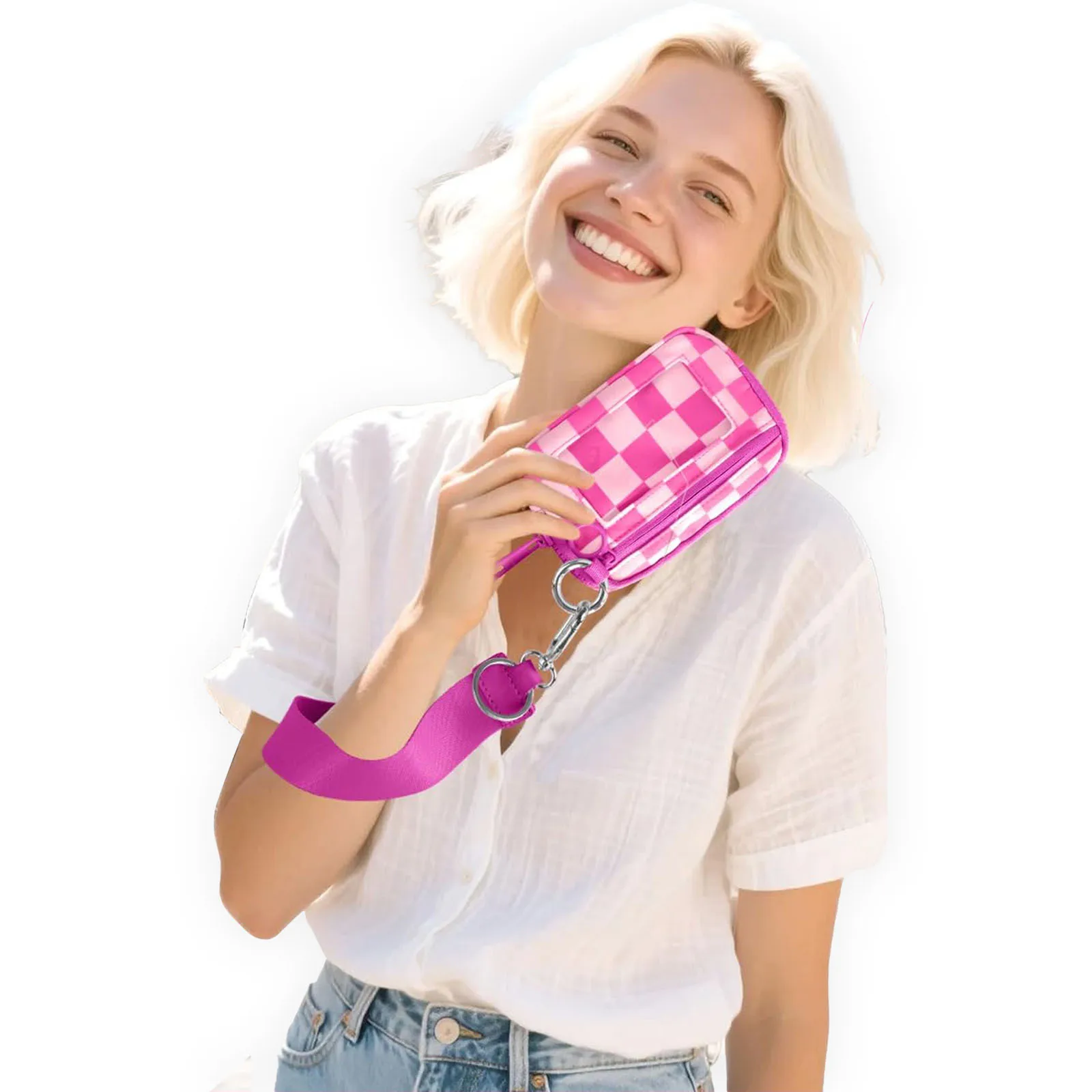 The Iris Wallet Schwarzes Kariertes Kartenetui mit Ausweisfenster Geldbörse für Damen Münzbörse mit Mini-Weihnachts-Schlüsselanhänger – Detail 3