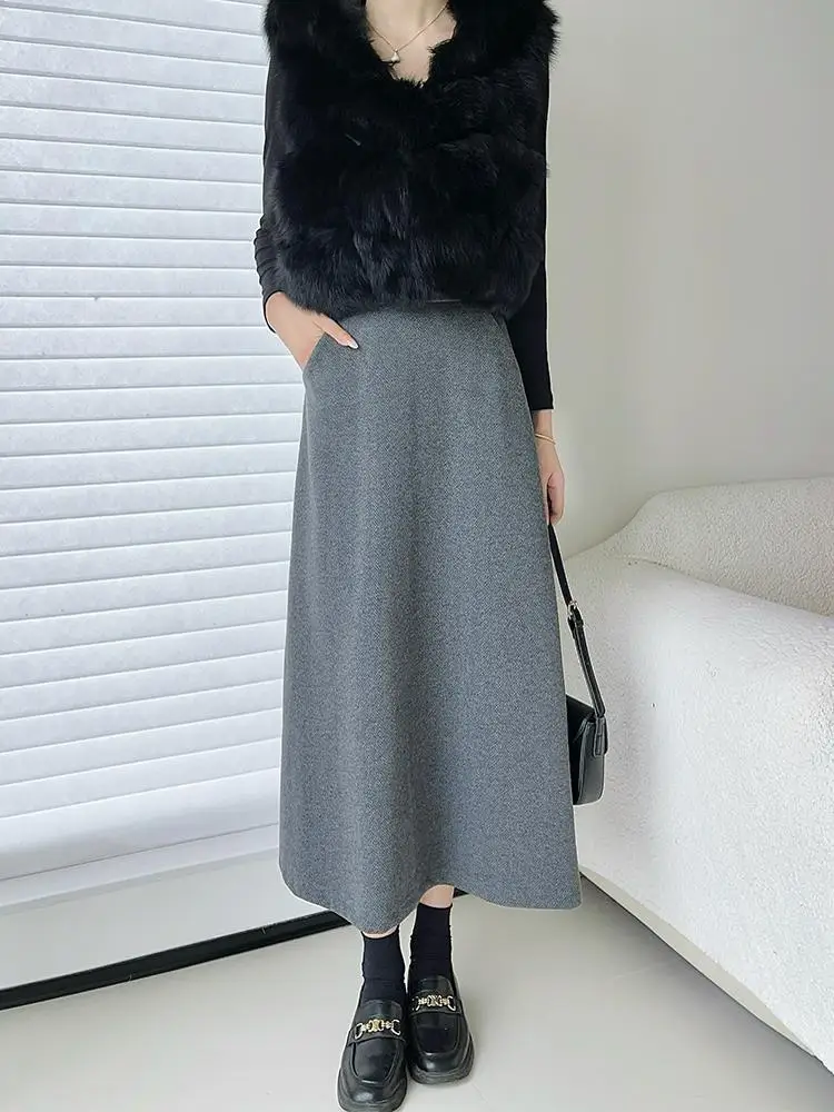 TIYIHAILEY-femmes longues mi-mollet épais a-ligne jupes laine jupes chaudes avec poche hiver nouveau sur mesure marron café XS-3XL