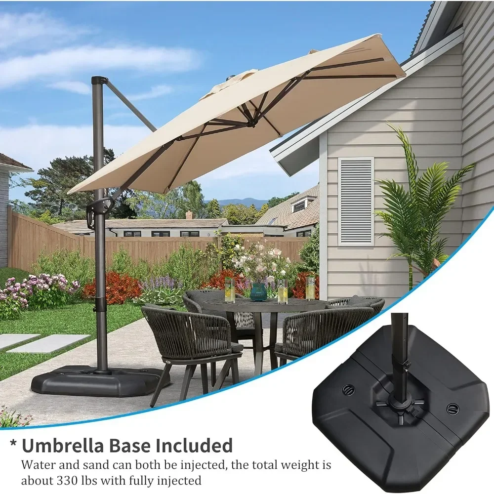 

8 Feet Square Cantilever Umbrella with Base, Outdoor Umbrella Aluminum Offset Umbrella with 360-degree Rotation