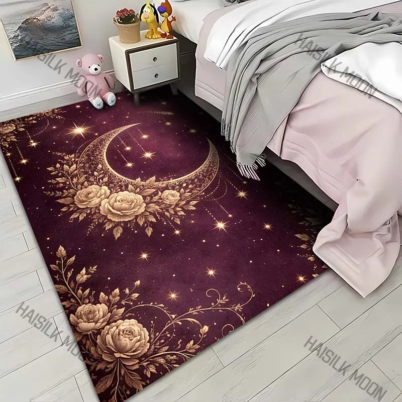 1PC Golden crescent floral starry sky Print Carpet for Living Room Bedroom Sofa Home Decor Rus Non-slip Floor Mat Luxury Gift