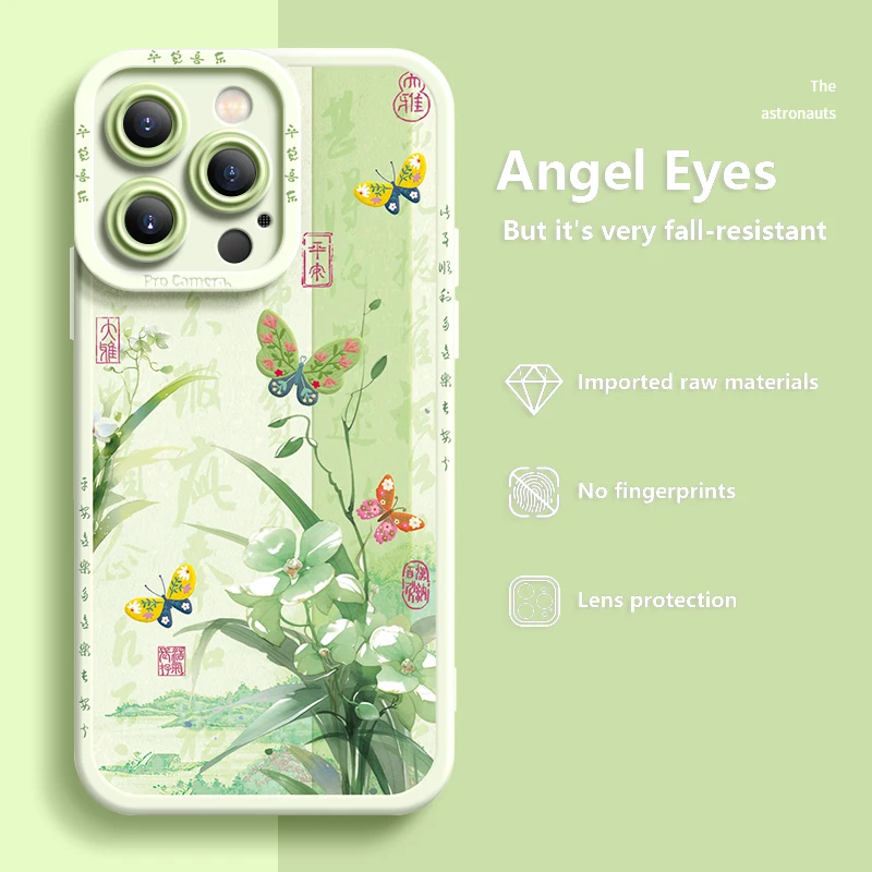 Deluxe Case For iphone 15 14 13 12 11 Pro Max X XR Xs Silicone Advanced Cell Phone Protective Cover Flowers And Butterflies