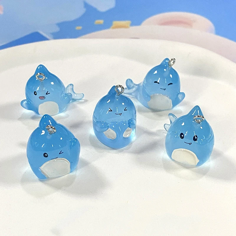 5Pcs Cute Shark Resin Charms 3D Luminous Animal Pendants For DIY Jewelry Making Accessories Handmade Earring Necklace