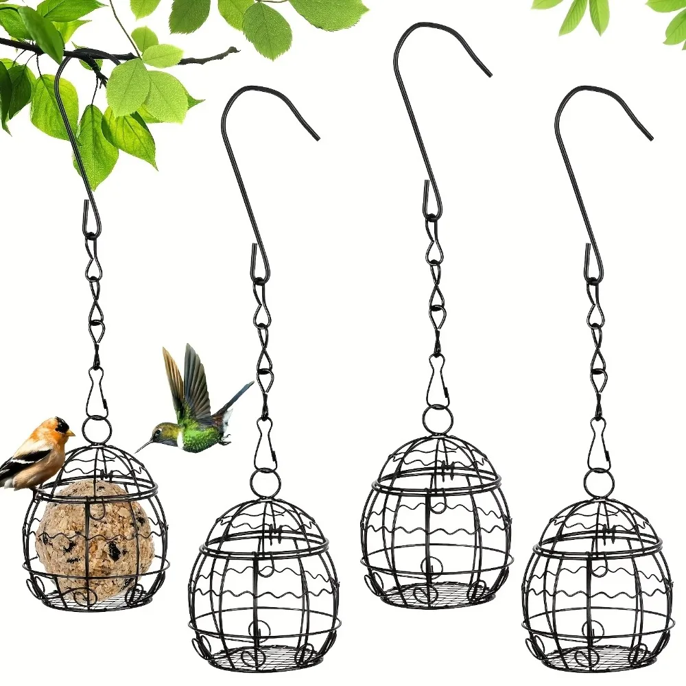 Iron Hanging Bird Feeder Bite Resistant with Hook Chain Bird Feeding Wire Cage Squirrel Proof Mesh Hanging Bird Food Station