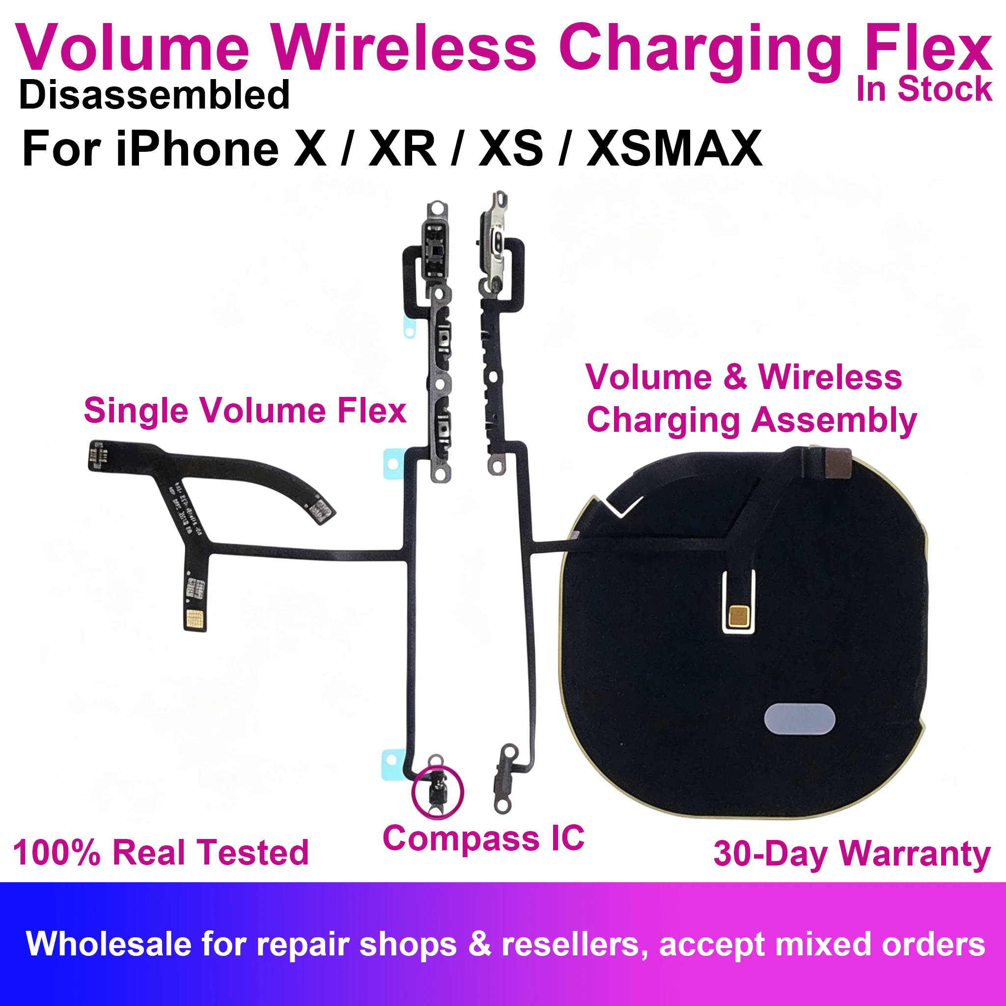 Volume Wireless Charging Coil NFC Flex Cable For iPhone X XS XR Max Mute ON OFF Side Buttons Replacement Repair Parts Compass IC