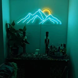 Letrero de neón Led personalizado, decoración del hogar, Amanecer, atardecer, arte de pared, montañas, 5V, USB