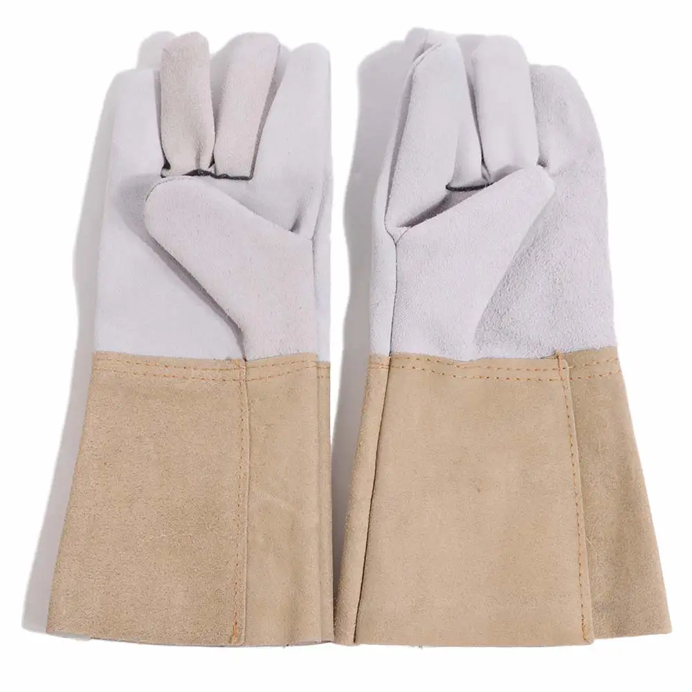 1 Pair Wear-Resistant Welding Gloves Cut Resistant Thorn Proof Leather Gloves Heat Resistant Thickened Gauntlet Gloves