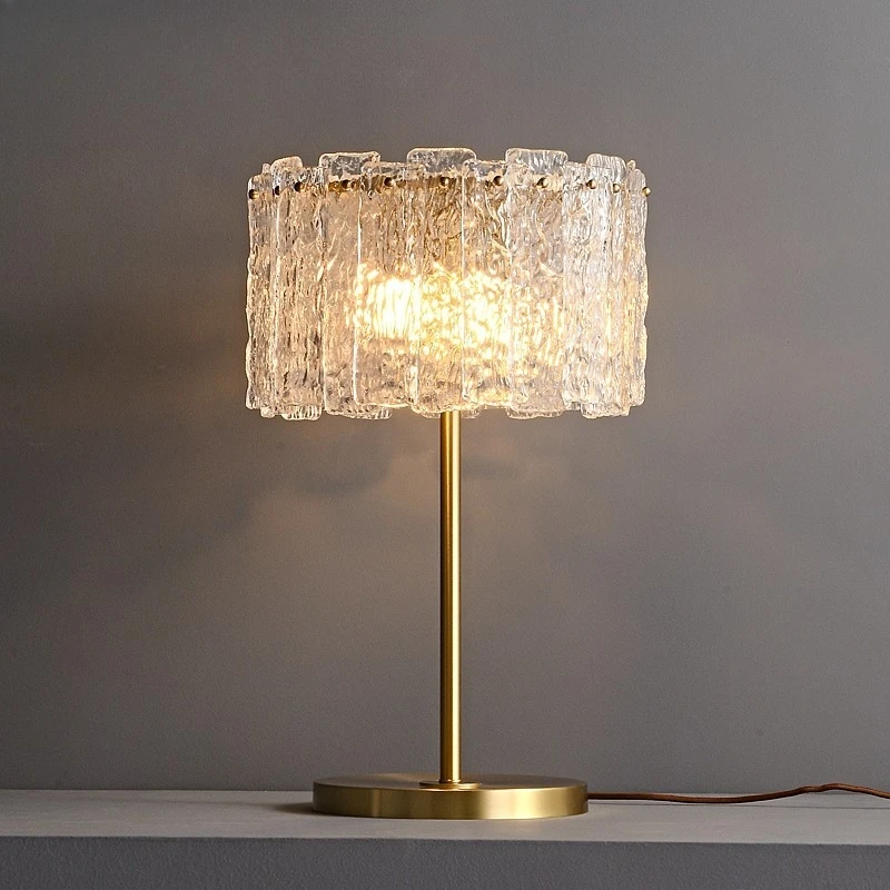 

Nordic Gold Copper Base Table Lamps Rotundity Ripple Glass Lampshade Modern Living Room Bedroom Restaurant Study LED Desk Lights