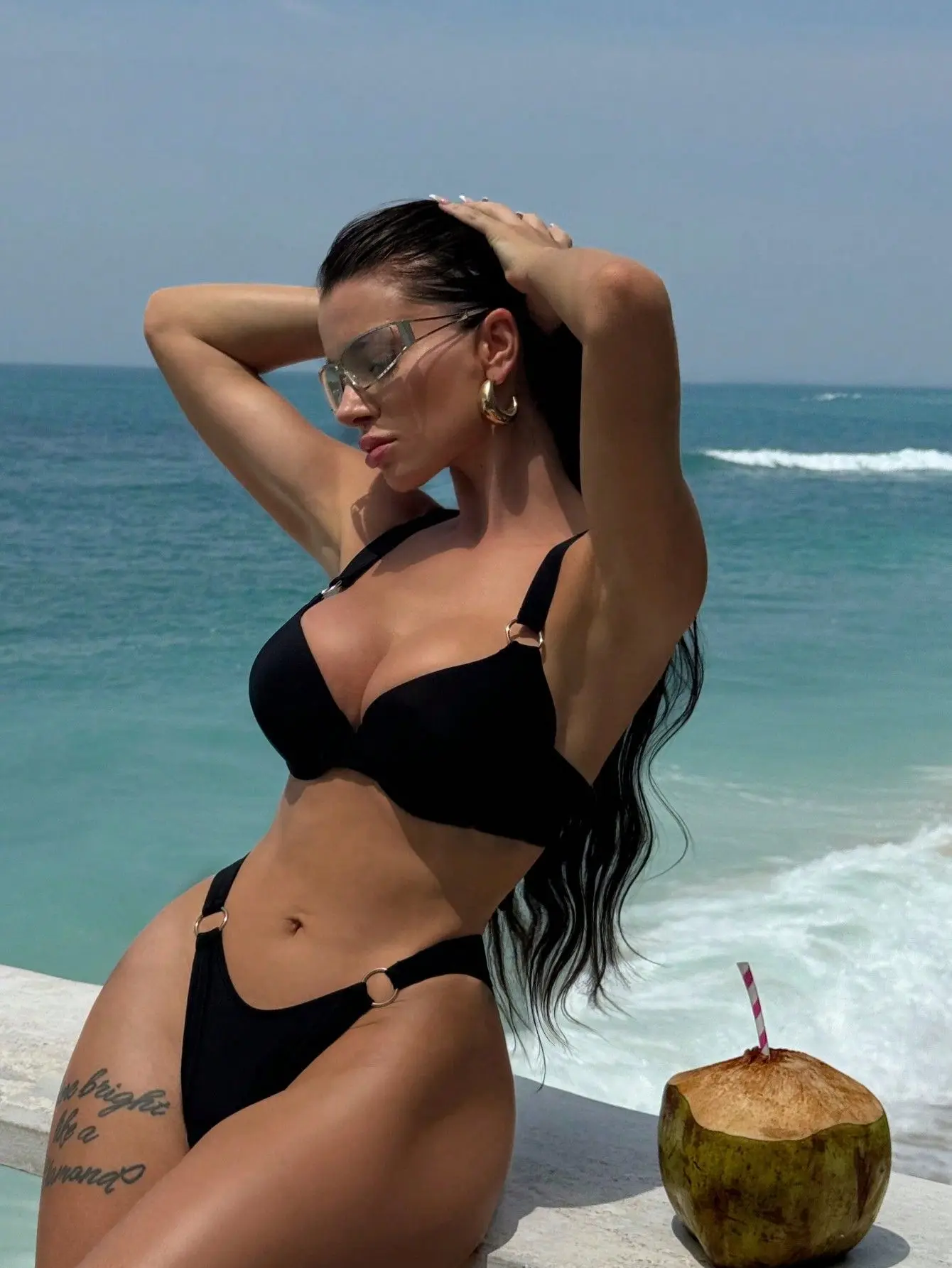 DEKA Underwire Bikini Set Women Halter High Cut Swimwear Solid Pleated Split Swimsuit Thongs Summer New Holiday Bathing Suit