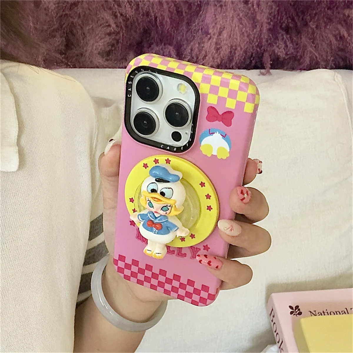 

Fashion Cute Pink Magnetic Phone Case For iPhone 17 16 Pro 15 14 Pro Max Cover with Cartoon Duck Stand Shockproof Hard Cases
