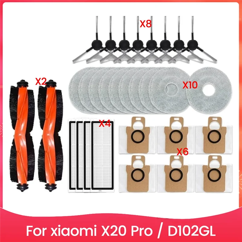 

For Xiaomi Robot Vacuum X20 Pro / D102GL Accessories Kit Main Side Brush Hepa Filter Mop Cloth Dust Bag Replacement